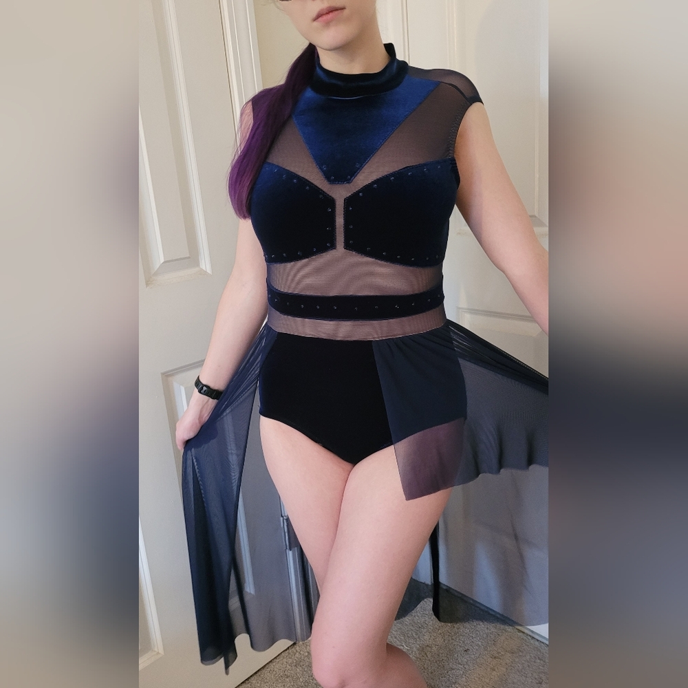 Midnight blue velvet and mesh dance costume women's small